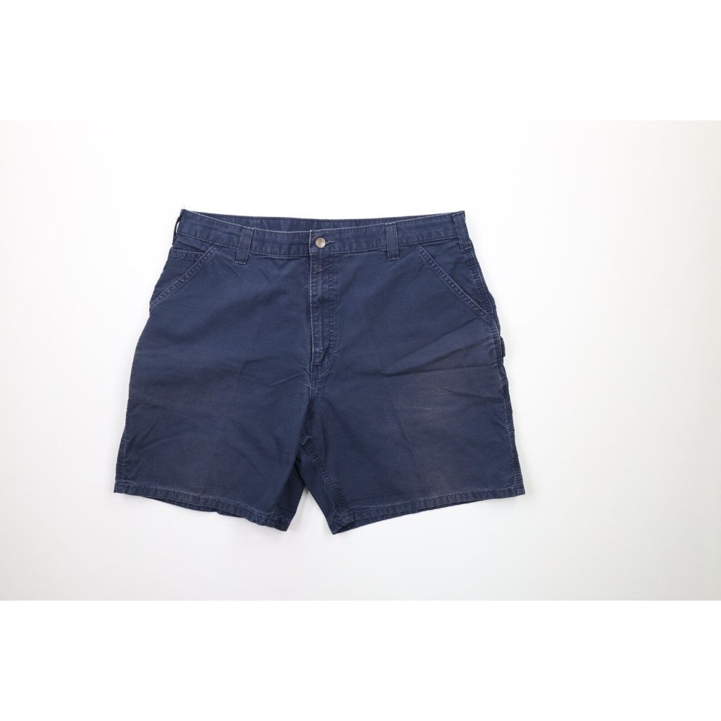 Vintage Carhartt Mens Size 40 Original Fit Distressed Spell Out Shorts Navy Blue